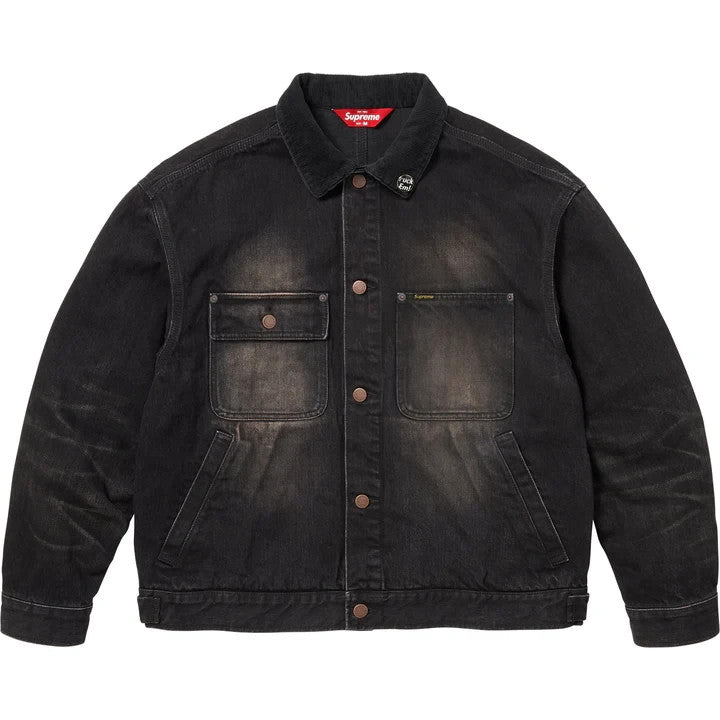 Supreme Distressed Selvedge Trucker Jacket Washed Black