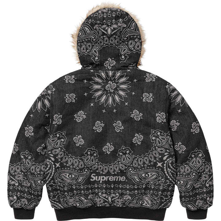 Supreme Bandana Jacquard Denim Hooded Work Jacket Black