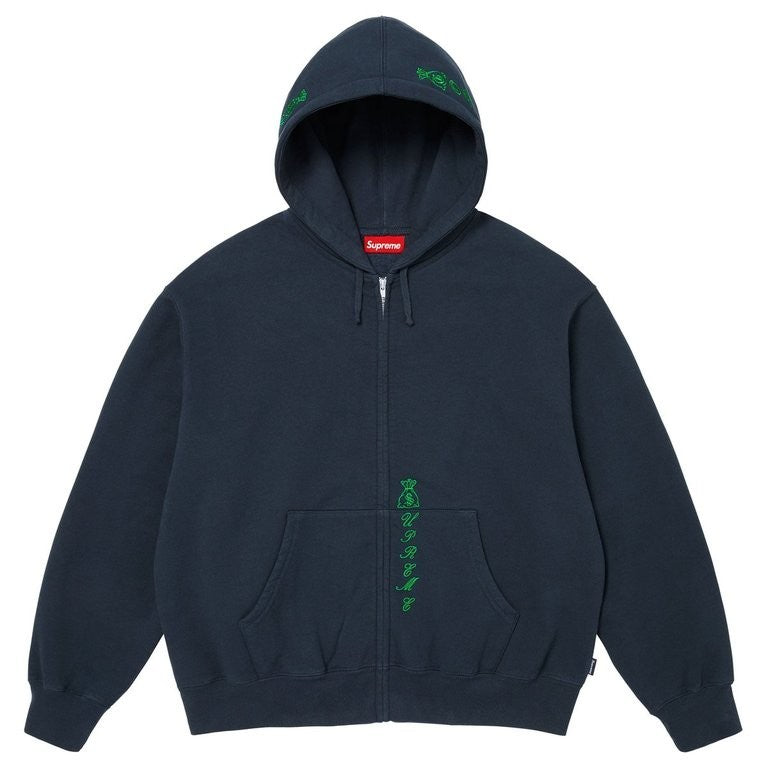 Supreme God Over Money Zip Up Hooded Sweatshirt Navy