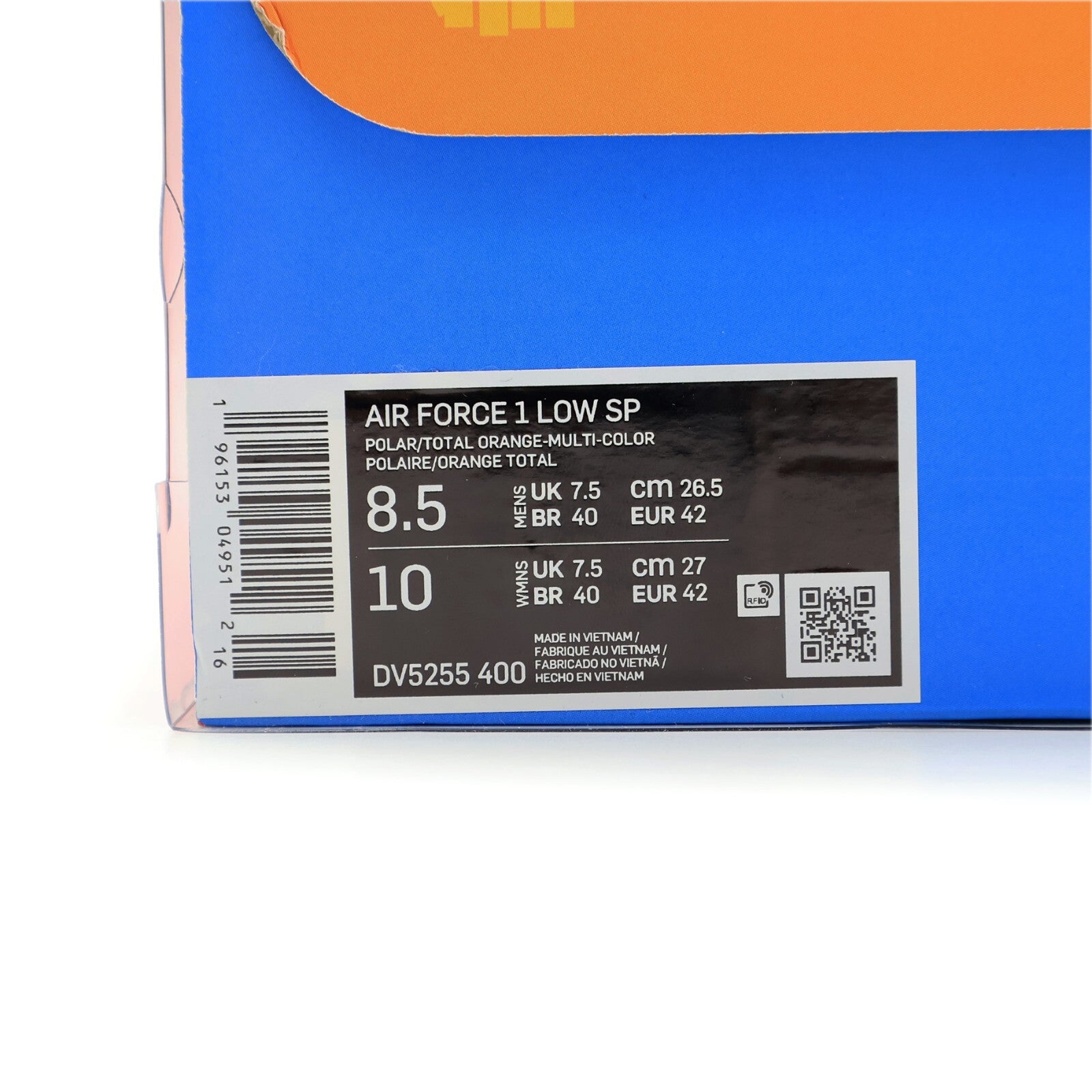 DV5255-400 Nike Air Force 1 Low SP Undefeated Multi-Patent Total Orange (Men's)