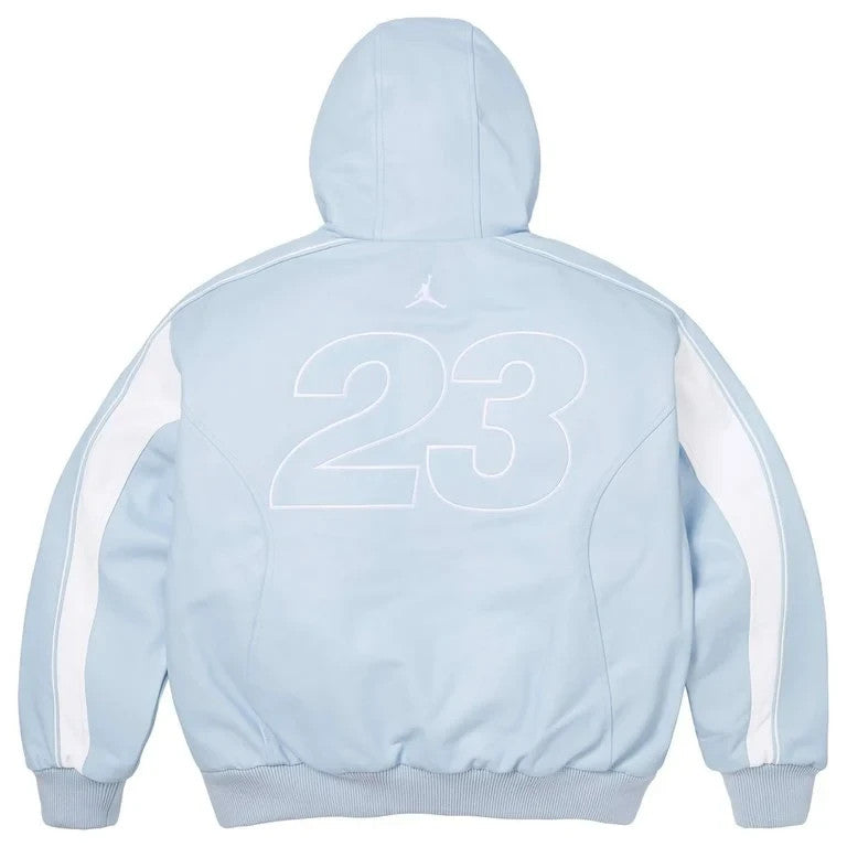 Supreme x Jordan Hooded Leather Jacket Light Blue