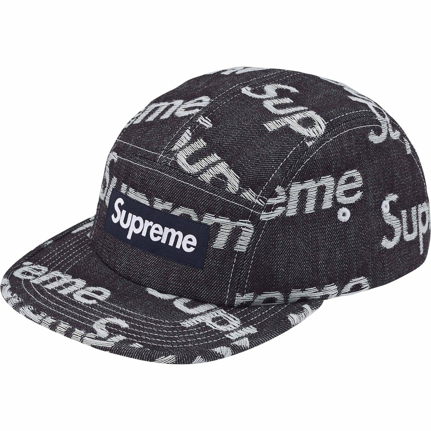 Supreme Jacquard Logos Denim Camp Cap Indigo