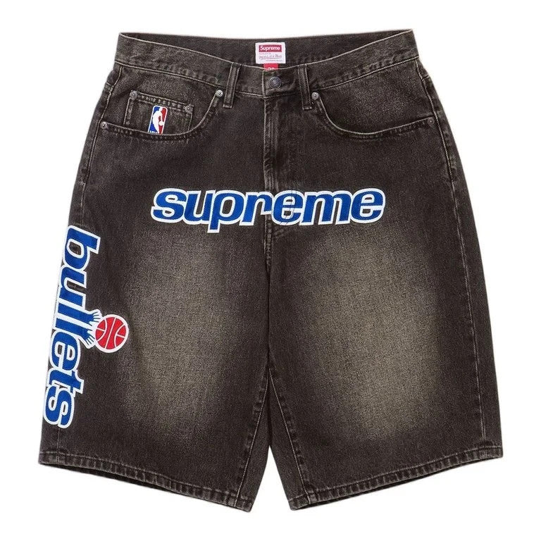 Supreme Mitchell Ness Washington Bullets Baggy Denim Short Washed Black