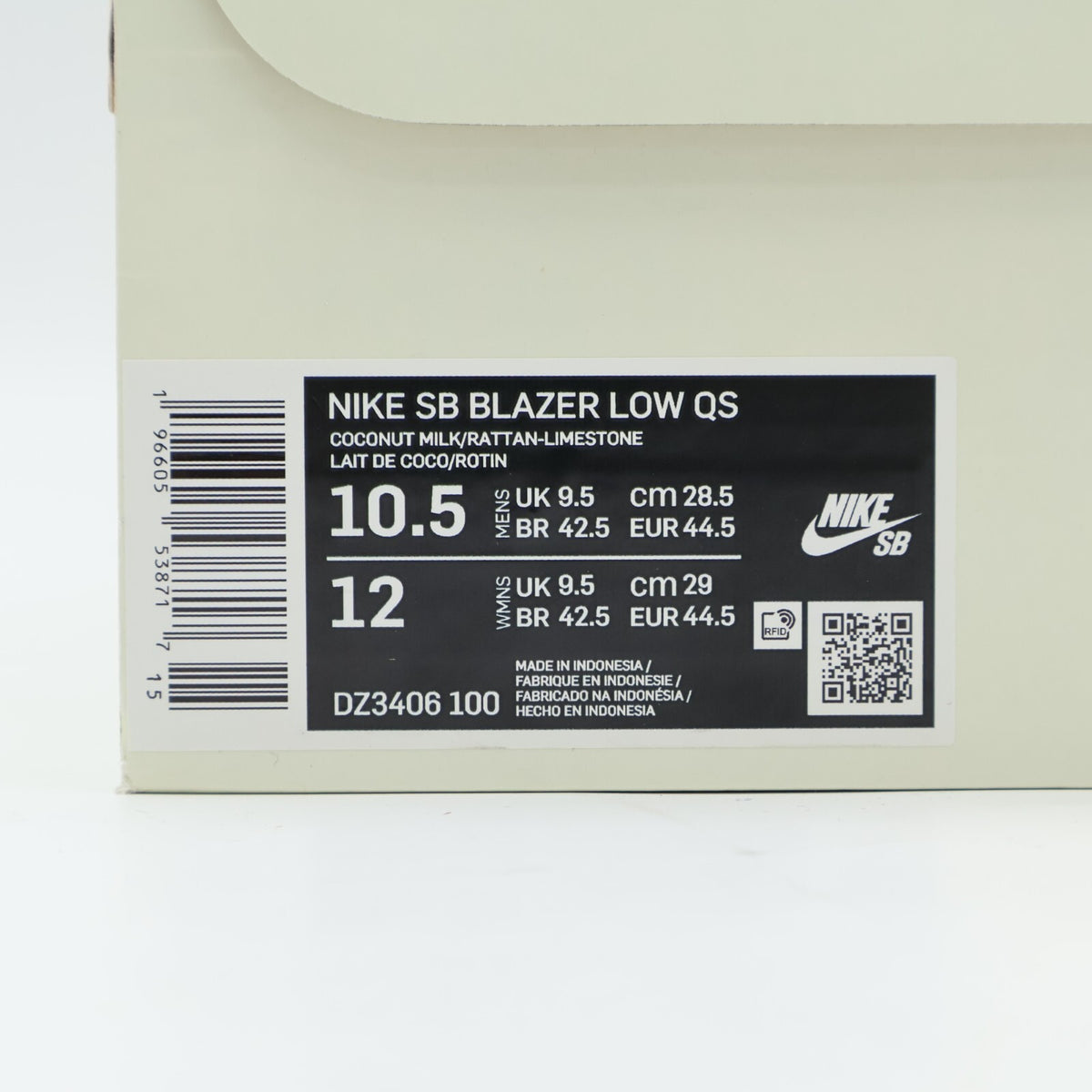 DZ3406-100 Doyenne Ã Nike SB Blazer Low Coconut Milk and Rattan Sail Brown Beige