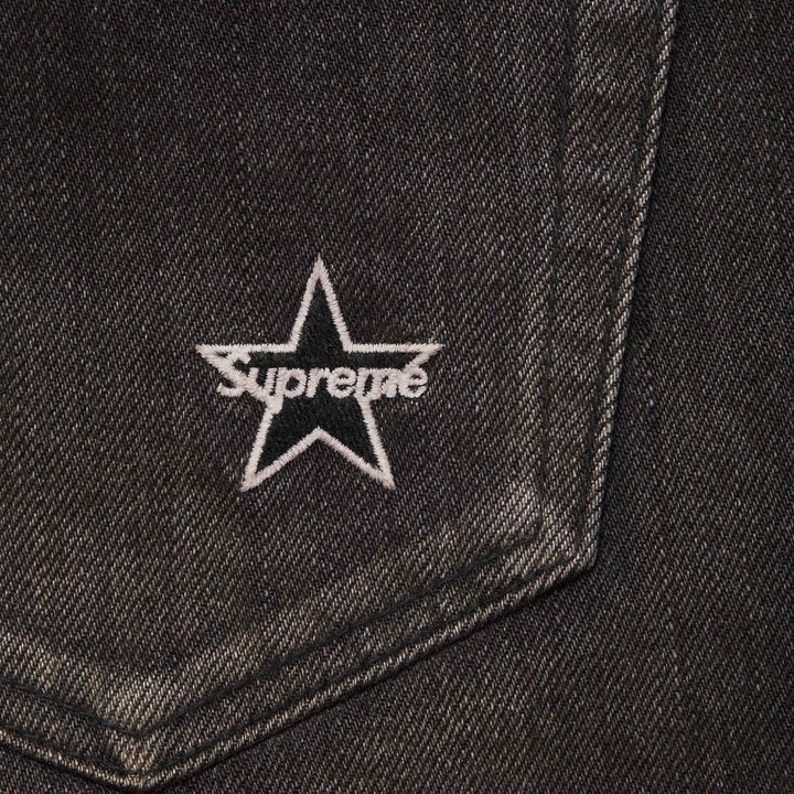 Supreme Distressed Loose Fit Selvedge Jean Washed Black