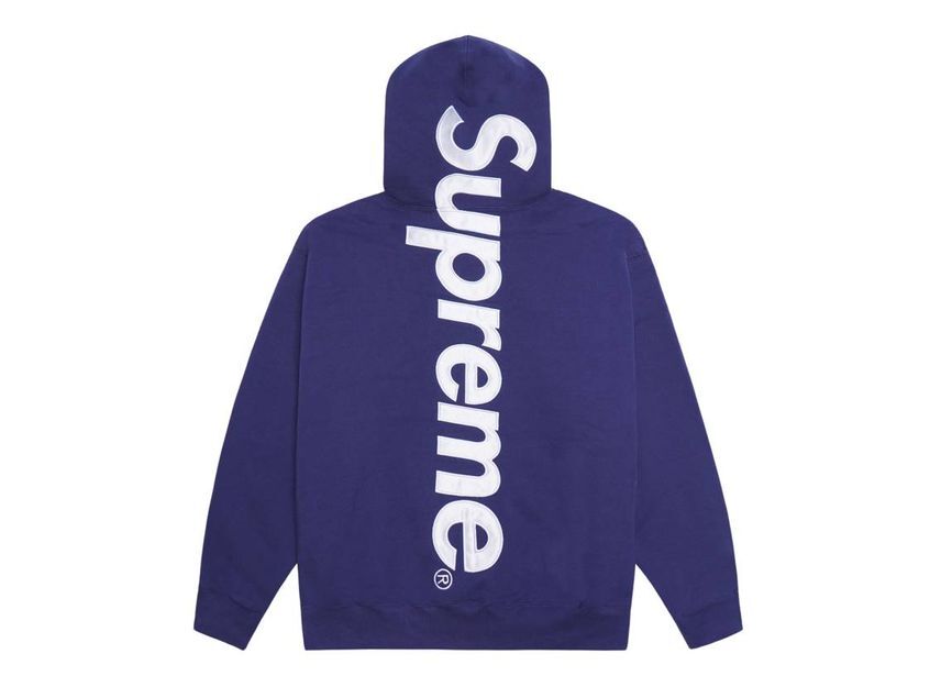 Supreme Satin Applique Hooded Sweatshirt Washed Navy