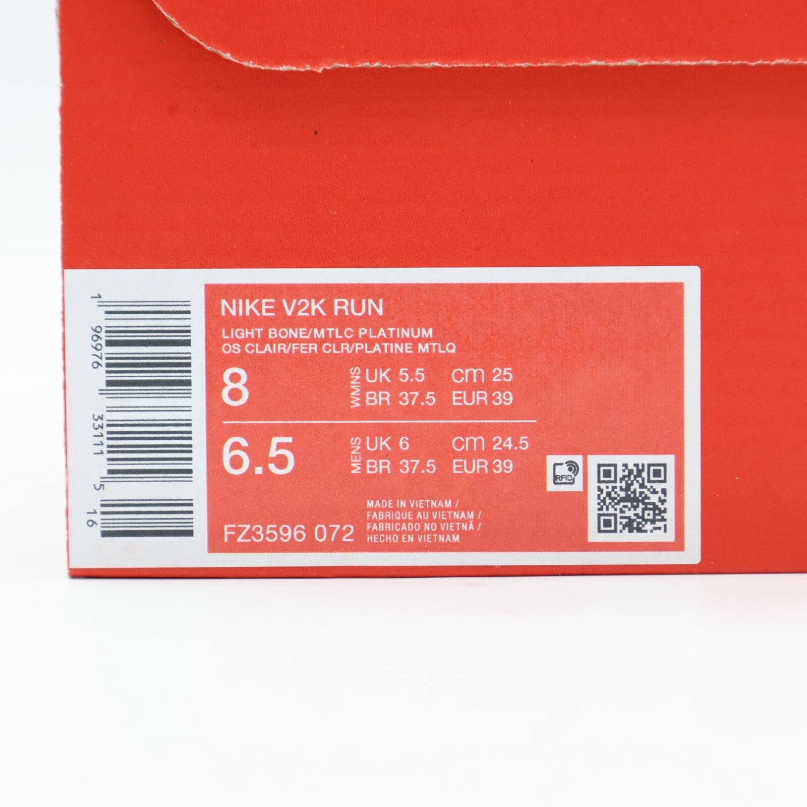 FZ3596-072 Nike V2K Run Light Bone Light Iron Ore Smoke Grey Metallic (Women's)