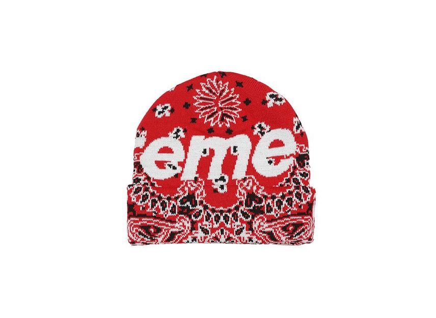 Supreme Bandana Big Logo Beanie Red