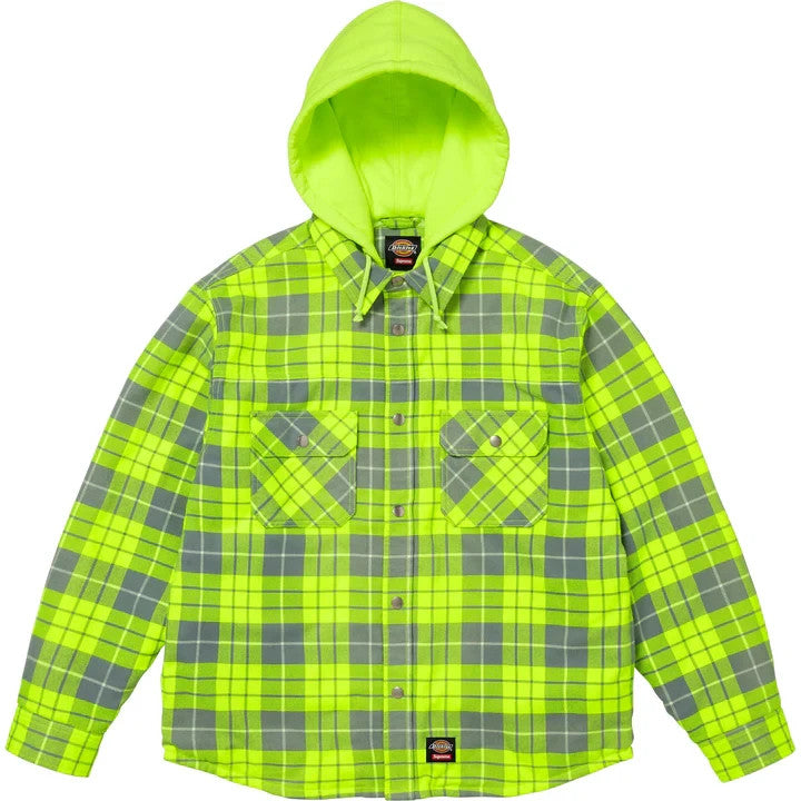 Supreme Dickies Lined Zip Up Hooded Flannel Shirt Fluorescent Green