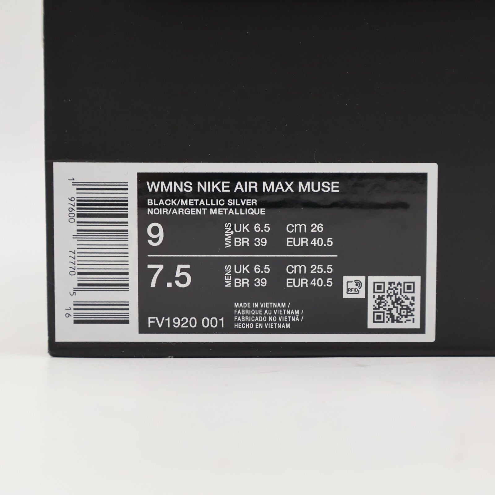 FV1920-001 Nike Women's Air Max Muse Black Metallic Silver (Women's)