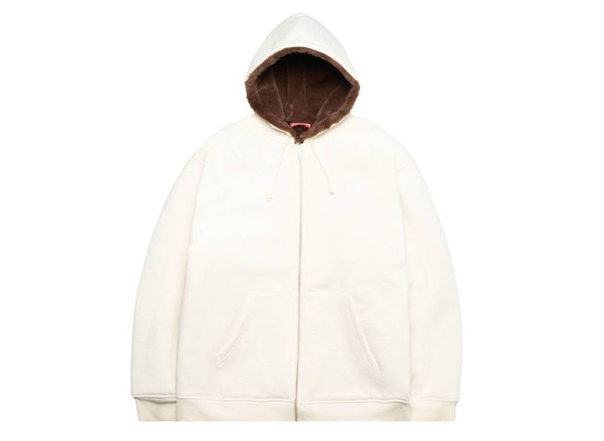 Supreme Faux Fur Lined Zip Up Hooded Sweatshirt Natural