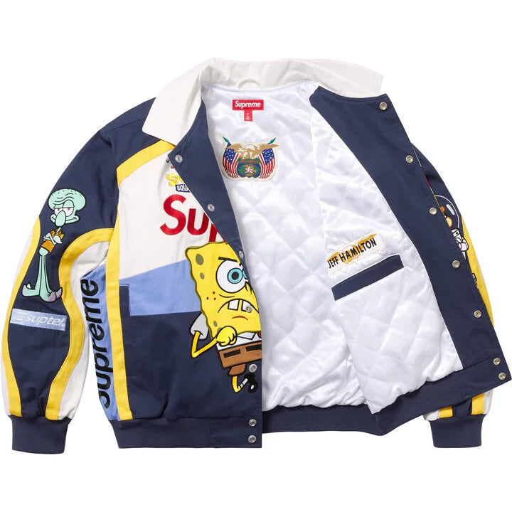 Supreme SpongeBob SquarePants Jeff Hamilton Racing Jacket White