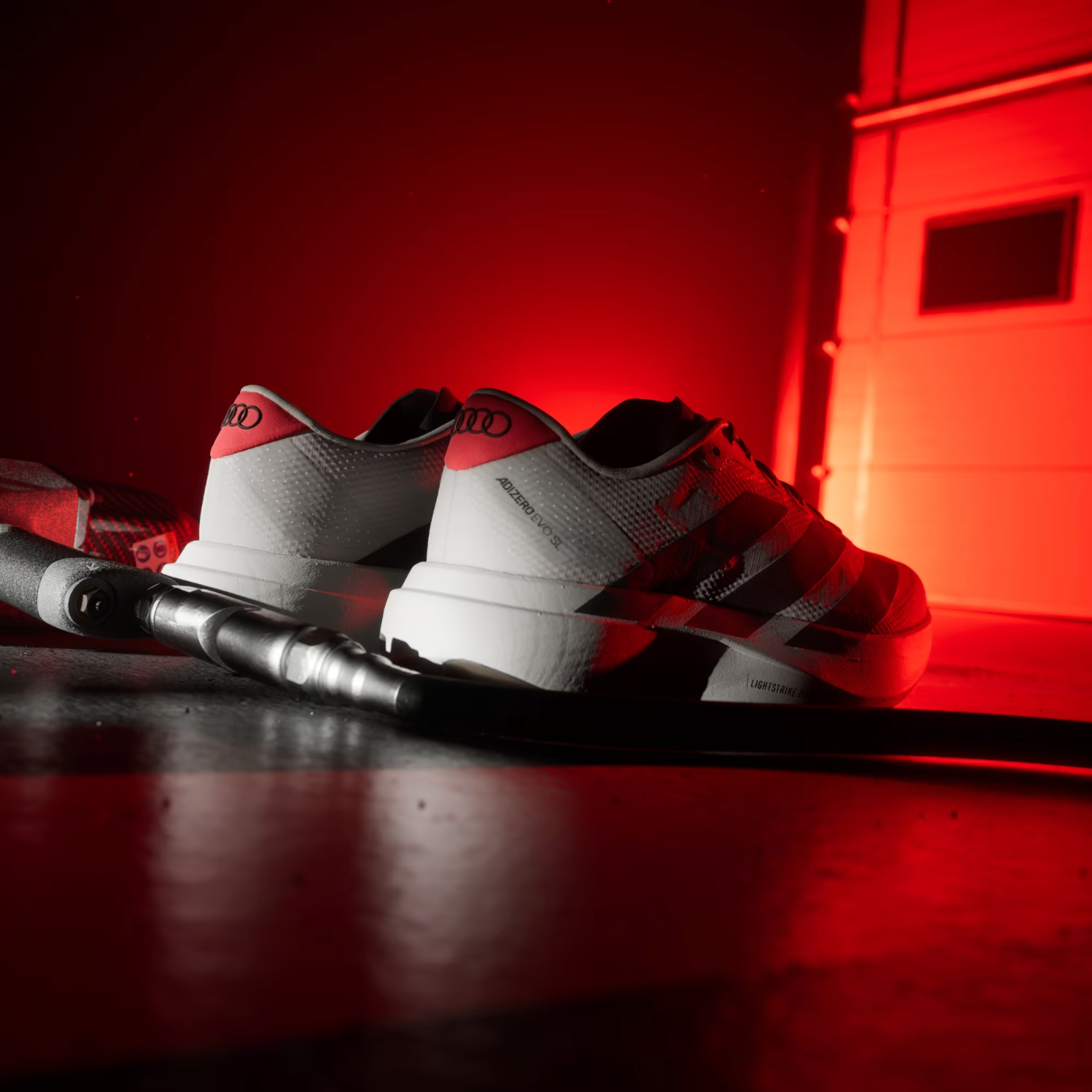 KJ3670 Audi Ã adidas Adizero EVO SL "Grey/Black/Red" (Men's)