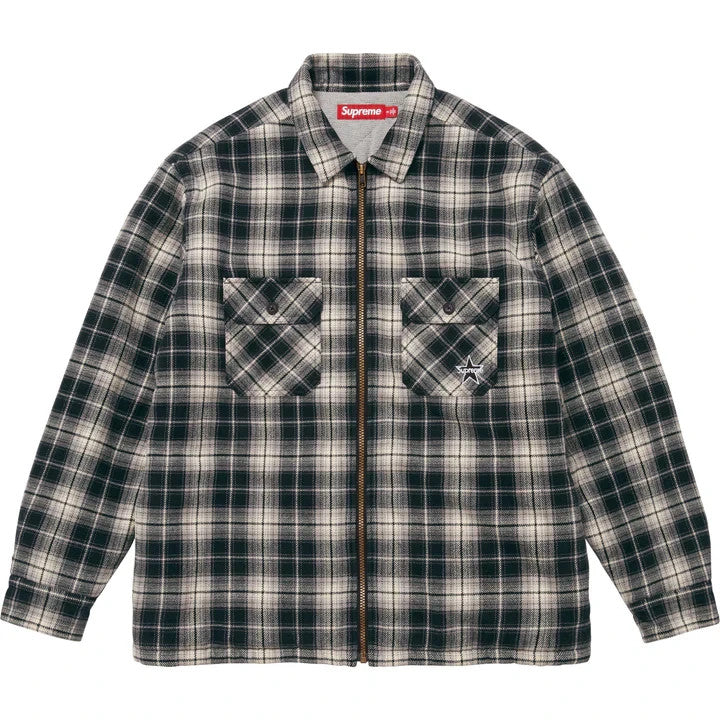 Supreme Thermal Lined Zip Up Flannel Shirt Black