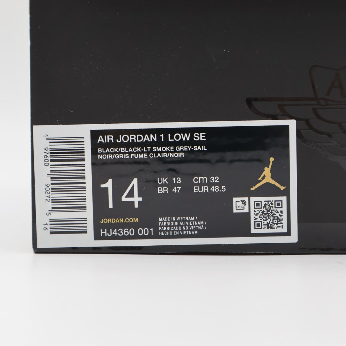 HJ4360-001 Nike Air Jordan 1 Low Dark Black Denim Light Smoke Grey Sail (Men's)
