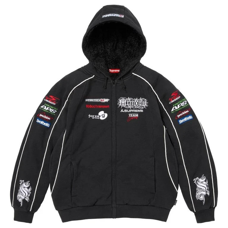 Supreme Racing Lined Zip Up Hooded Sweatshirt Black