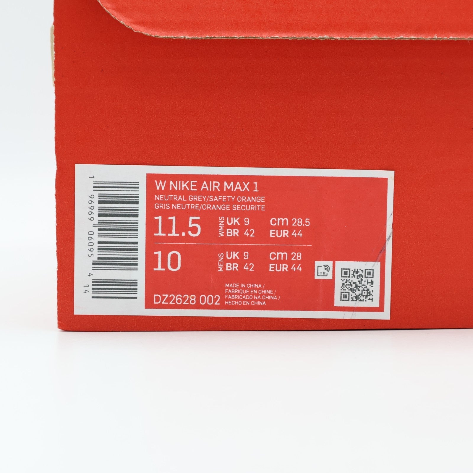 DZ2628-002 Nike Air Max 1 Safety Orange Neutral Grey White Black (Women's)