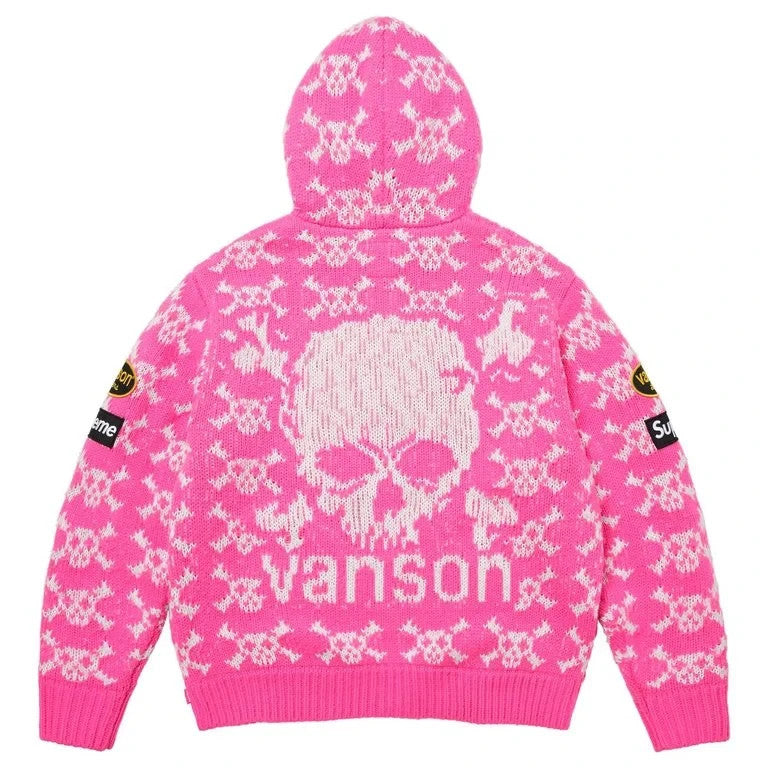 Supreme x Vanson Leathers Skull Zip Up Hooded Sweater Pink