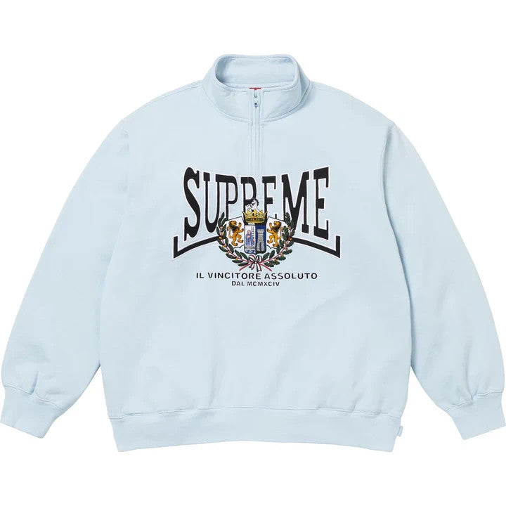 Supreme Crest Applique Half Zip Pullover Light Blue