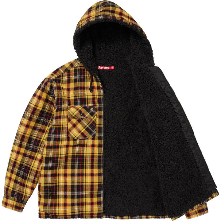 Supreme Lined Zip Up Hooded Flannel Shirt Yellow