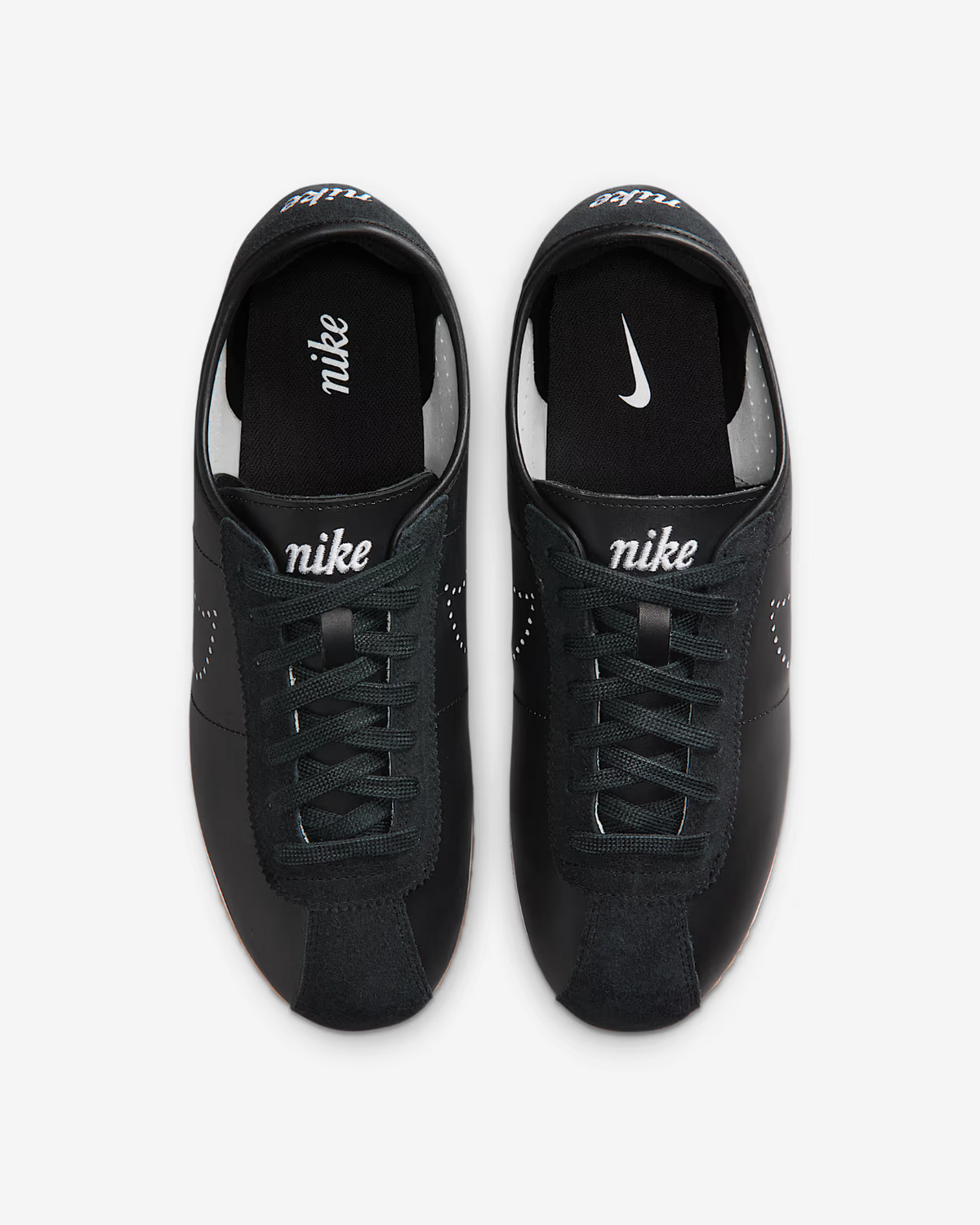HQ1841-002 Nike Cortez Leather Black White Gum Perforated Swoosh (Women's)