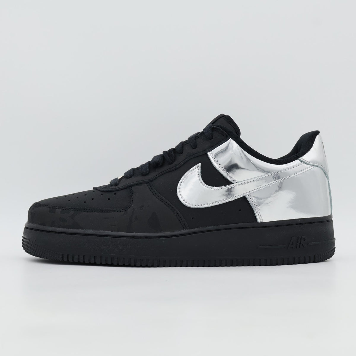 HF2885-001 Nike Air Force 1 Low Black and Metallic Silver (Men's)