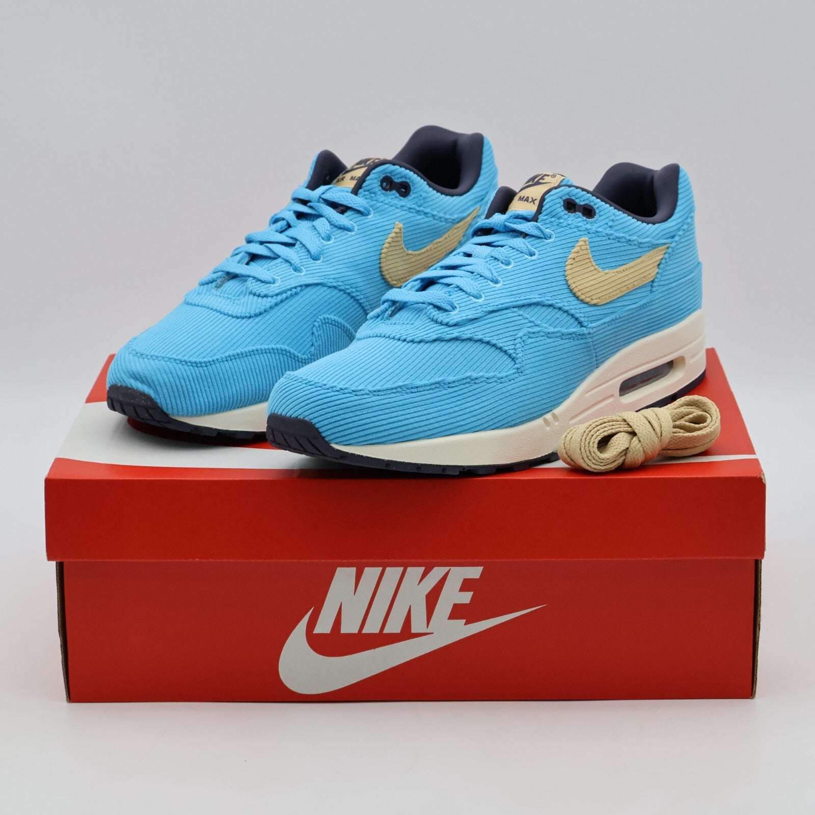 FB8915-400 Nike Air Max 1 PRM Corduroy Baltic Blue Sesame Gridiron Sail Turquois