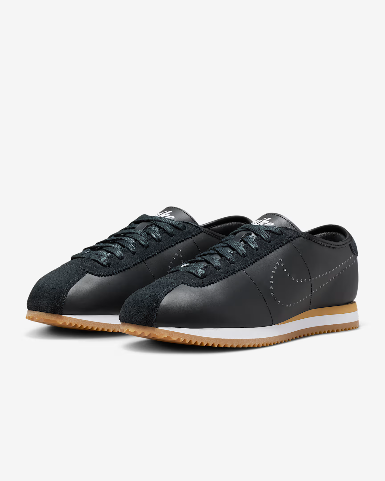 HQ1841-002 Nike Cortez Leather Black White Gum Perforated Swoosh (Women's)