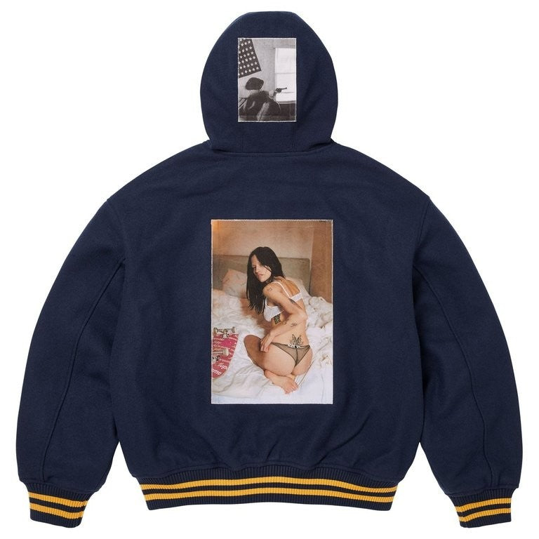 Supreme x Larry Clark Hooded Varsity Jacket Navy
