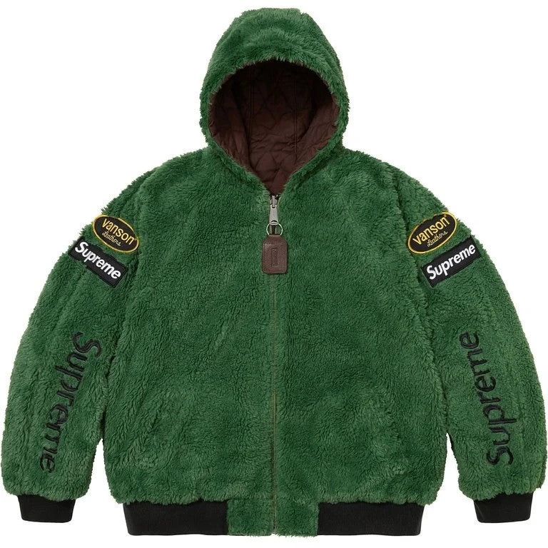 Supreme x Vanson Leathers Reversible Quilted Hooded Jacket Brown