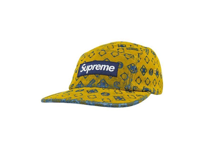 Supreme Flocked Denim Camp Cap Mustard