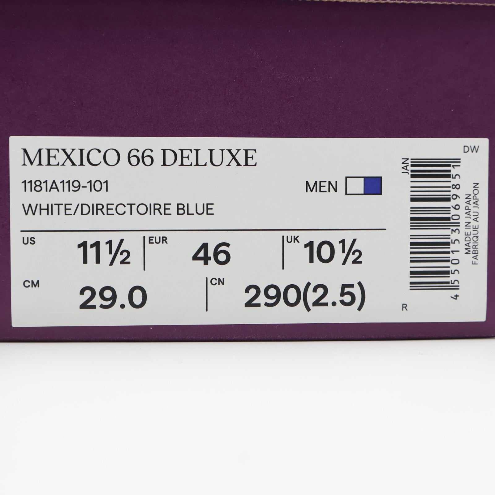 1181A119-101 Onitsuka Tiger Mexico 66 Deluxe White Directoire Blue (Men's)