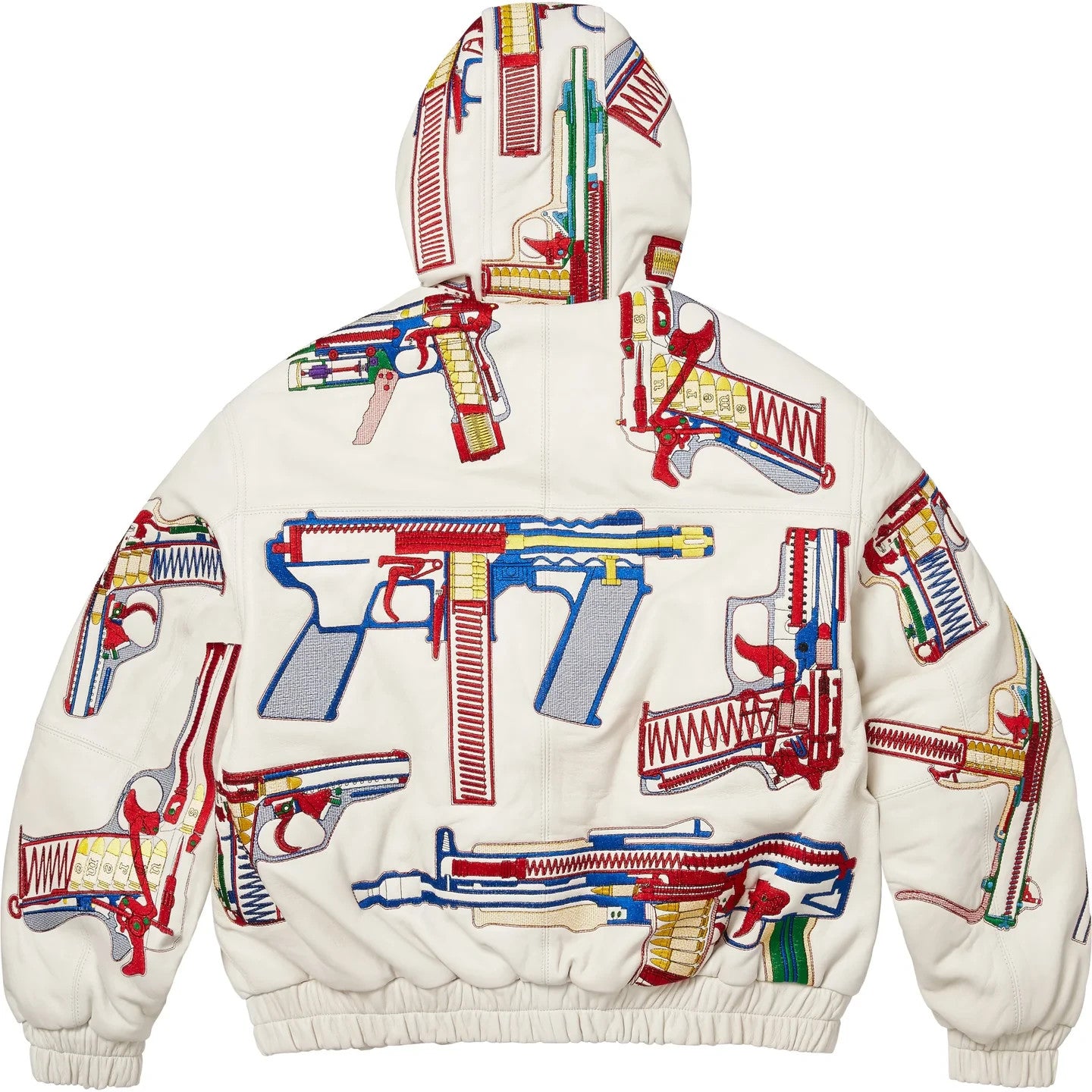 Supreme Guns Embroidered Hooded Leather Jacket White