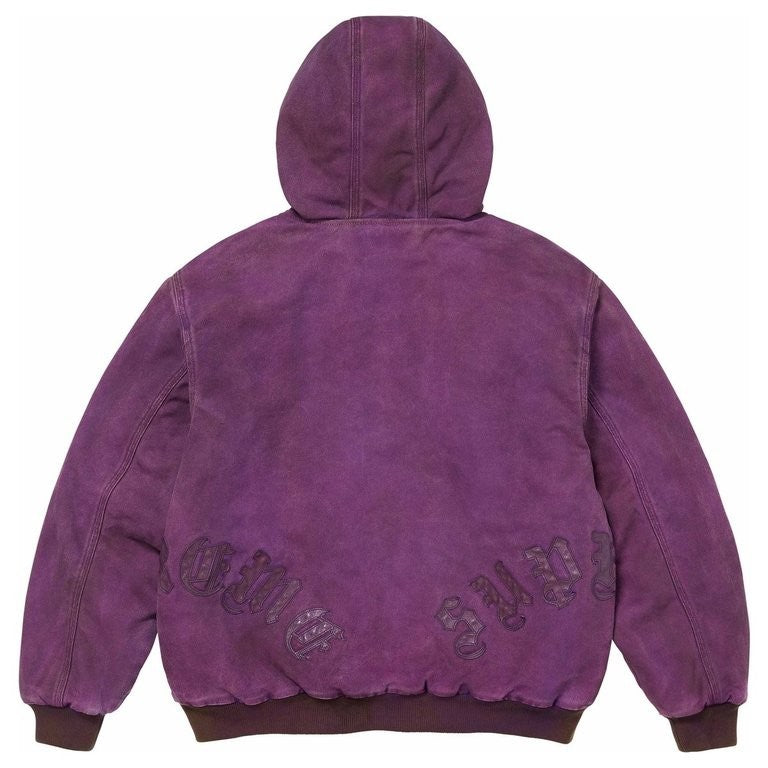 Supreme Leather Applique Hooded Work Jacket Purple