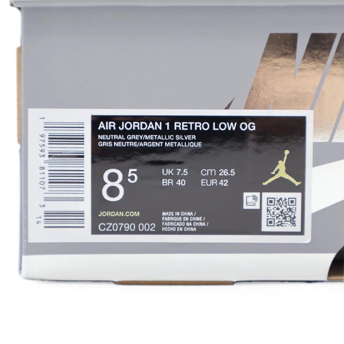 CZ0790-002 Nike Air Jordan 1 Retro Low OG Metallic Silver no Briefcase (Men's)