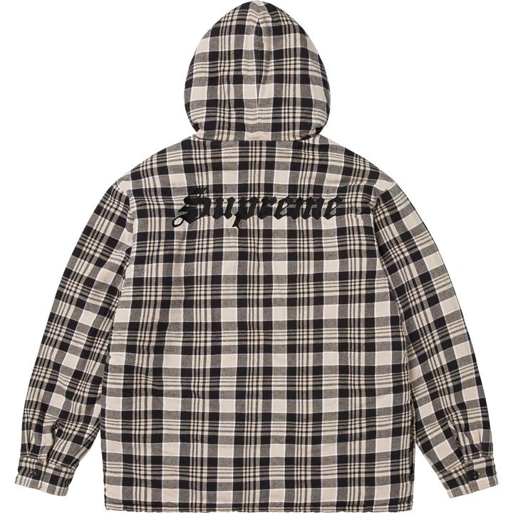 Supreme Lined Zip Up Hooded Flannel Shirt Black