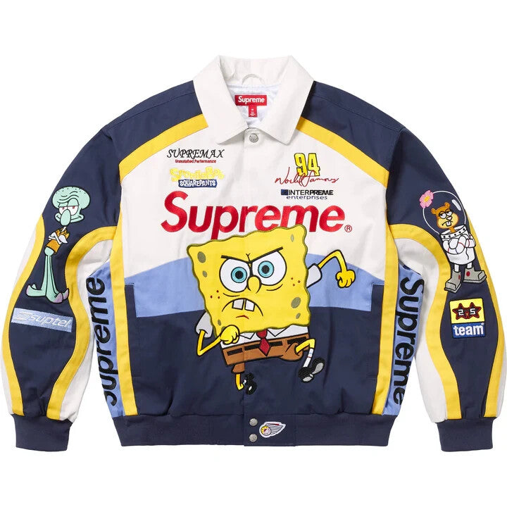 Supreme SpongeBob SquarePants Jeff Hamilton Racing Jacket White
