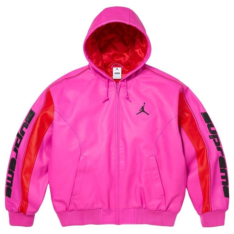 Supreme x Jordan Hooded Leather Jacket Pink