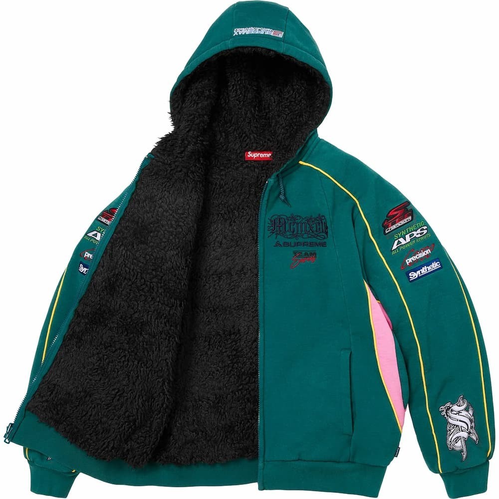 Supreme Racing Lined Zip Up Hooded Sweatshirt Dark Teal