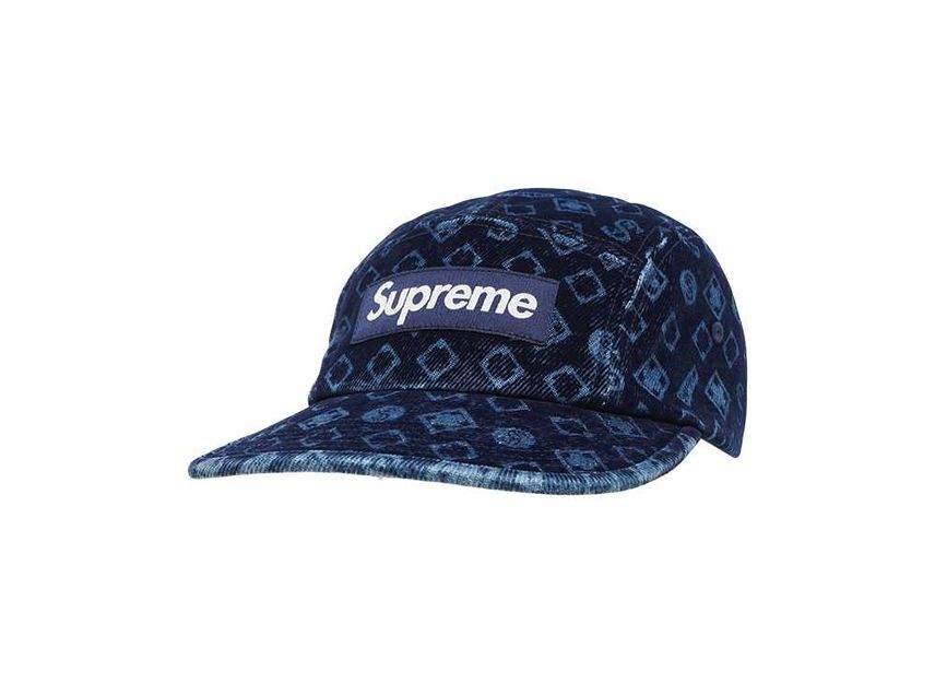 Supreme Flocked Denim Camp Cap Blue