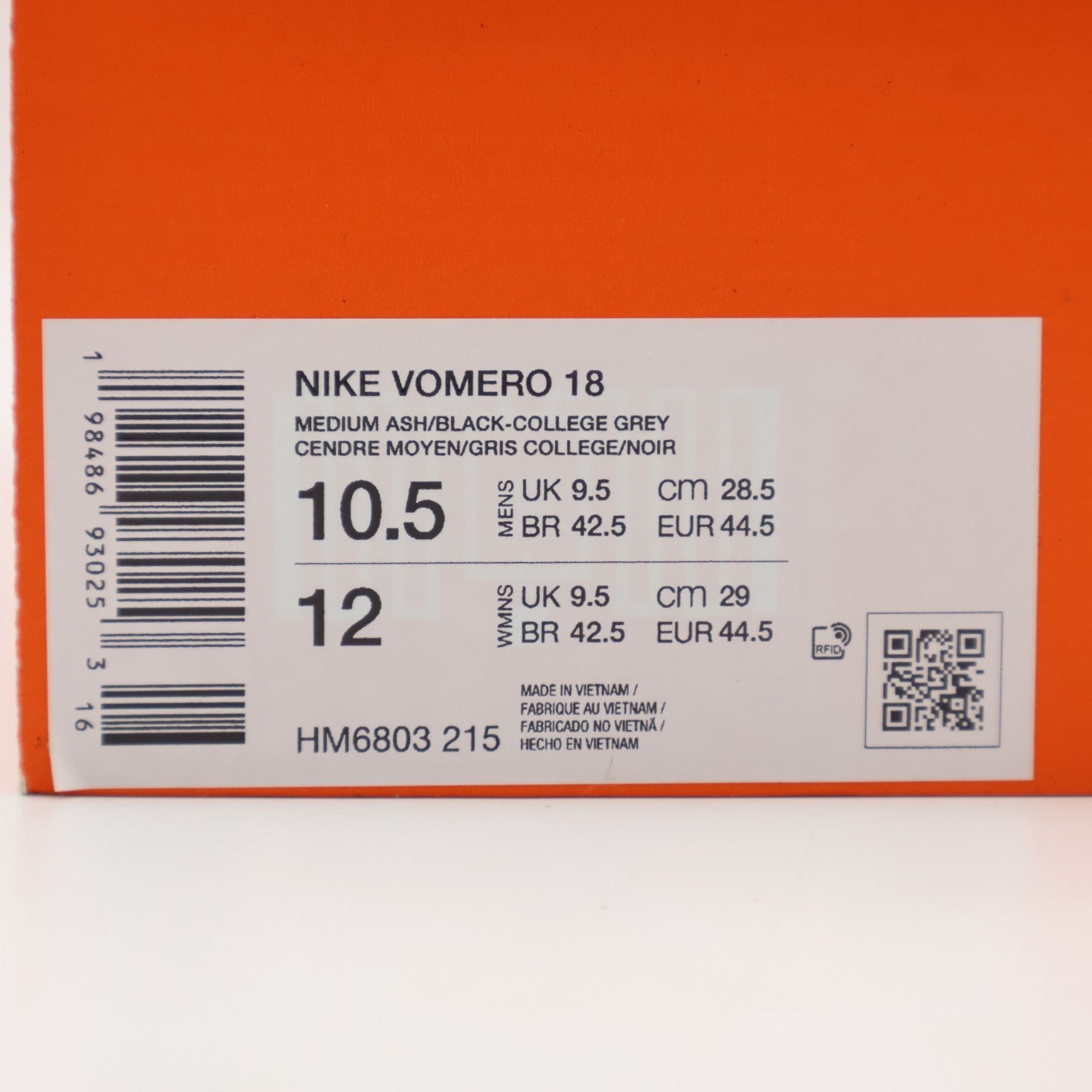 HM6803-215 Nike Vomero 18 Medium Ash College Grey Pale Ivory Black (Men's)