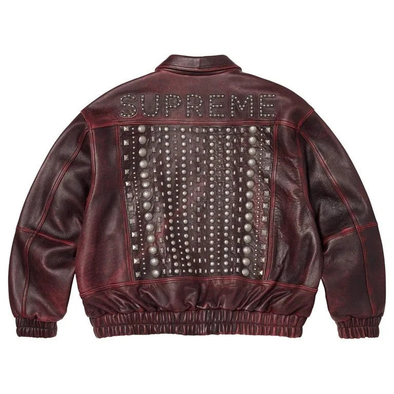 Supreme Multi Studded Leather Jacket Burgundy