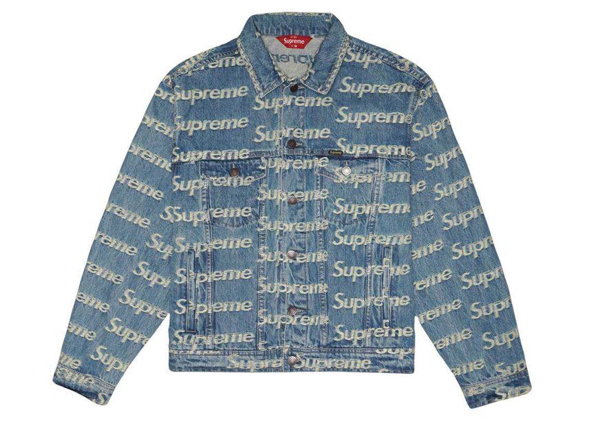 Supreme Frayed Logos Denim Trucker Jacket Blue