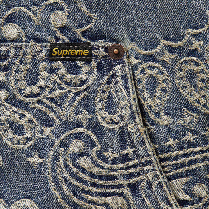 Supreme Bandana Jacquard Denim Hooded Work Jacket Blue