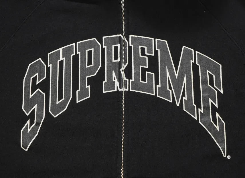 Supreme Cracked Raglan Zip Up Hooded Sweatshirt "Black"