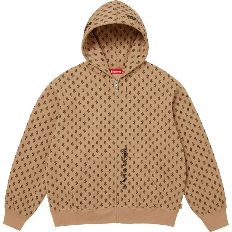 Supreme God Over Money Zip Up Hooded Sweatshirt Money