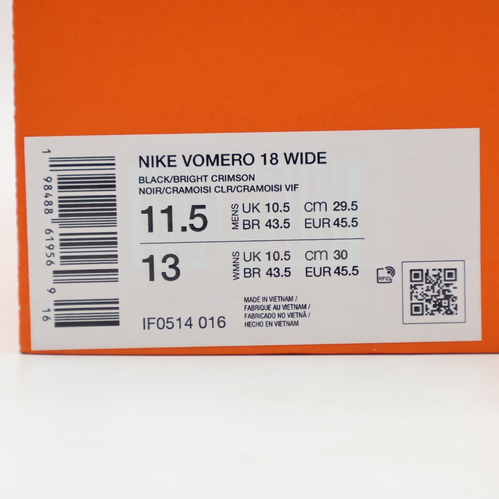 IF0514-016 Nike Vomero 18 Black Light Crimson Topaz Gold Bright Crimson (Men's)