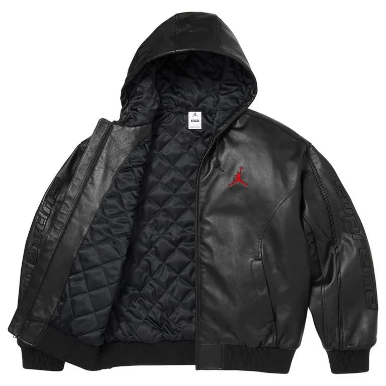 Supreme x Jordan Hooded Leather Jacket Black