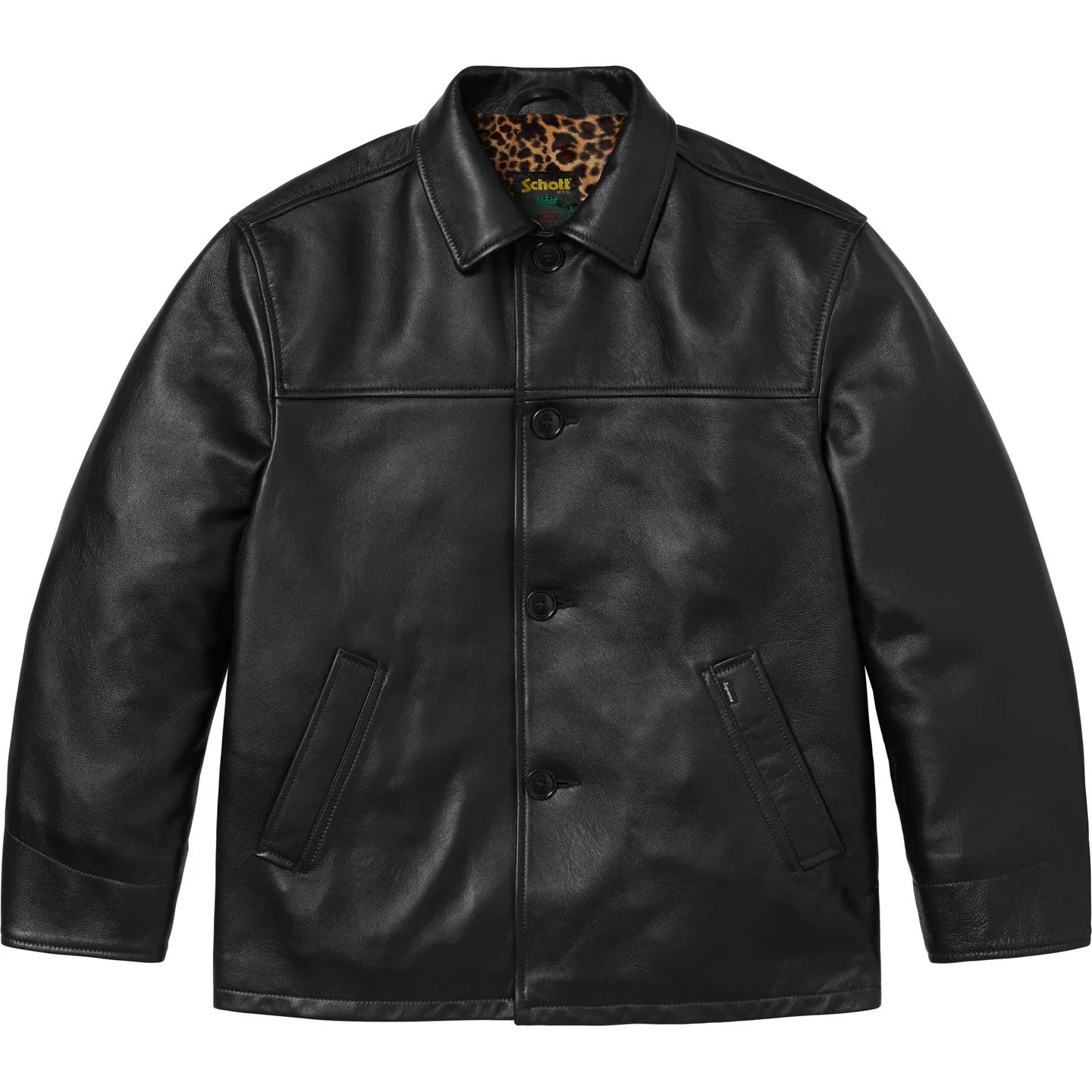 Supreme Schott Leather Car Coat Black