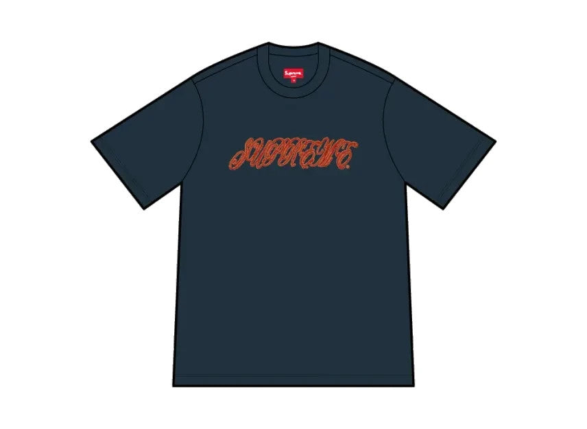Supreme Raised Script S/S Top "Navy"